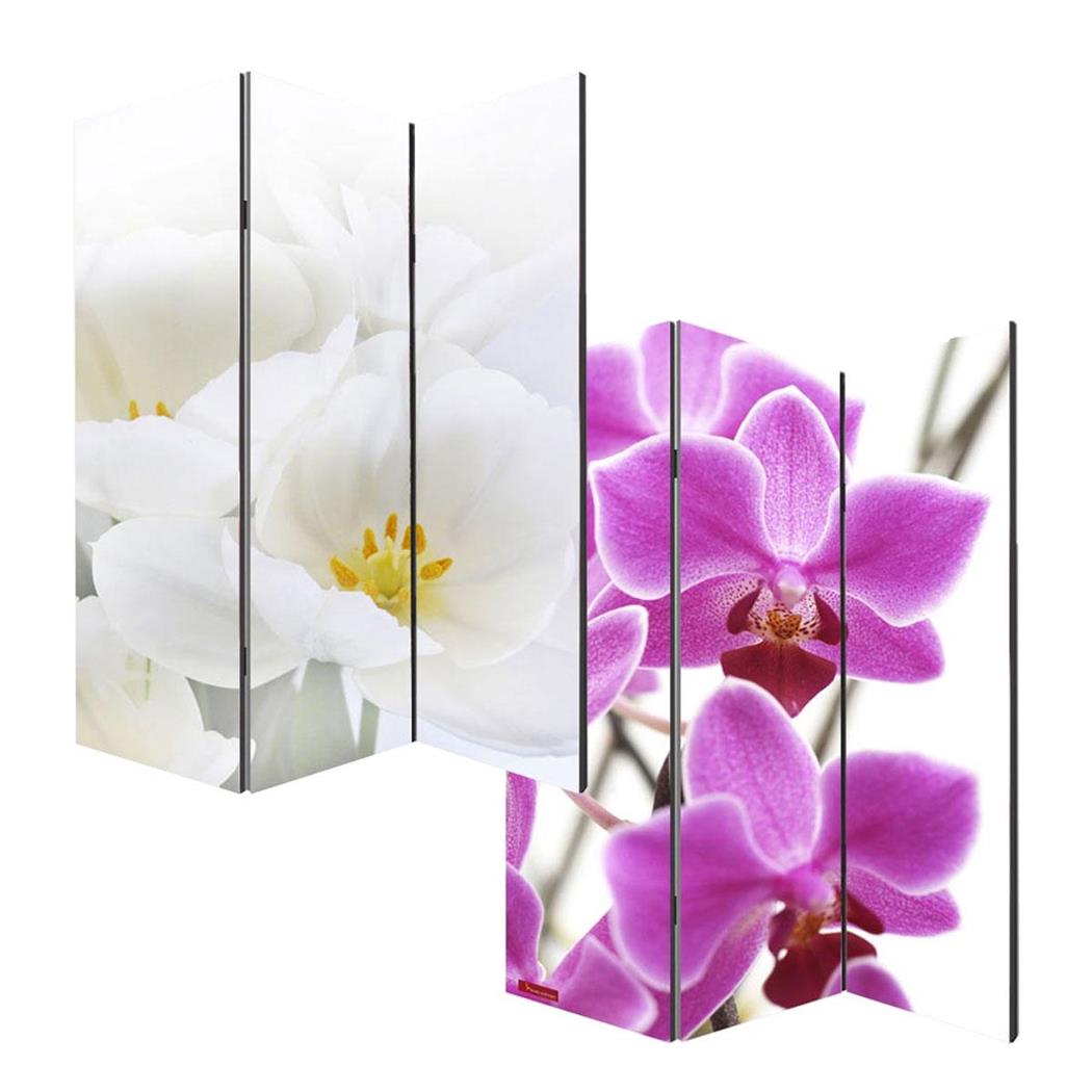 Paravento a 3 pannelli VINTAGE ORCHIDEE, 180x120x2,5cm, in Legno