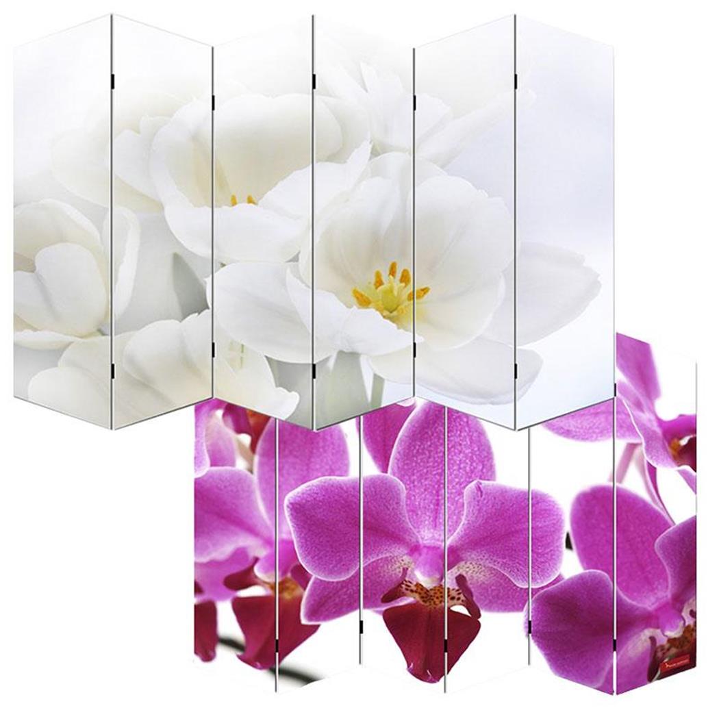 Paravento a 6 pannelli VINTAGE ORCHIDEE, 180x240x2,5cm, in Legno