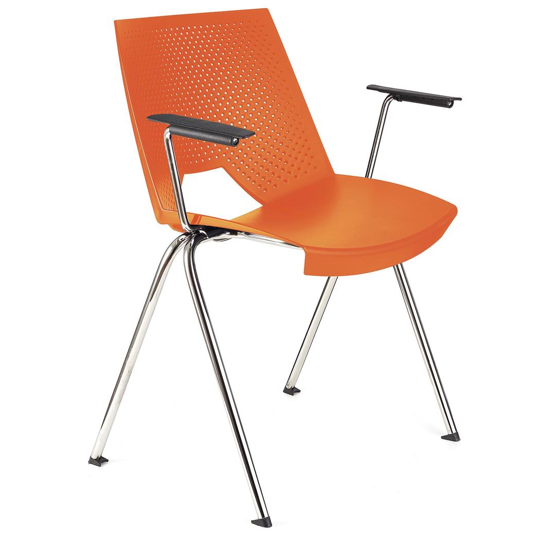Sedia per sala d'Attesa ENZO CON BRACCIOLI, Comoda e Pratica, Impilabile, Colore Arancione