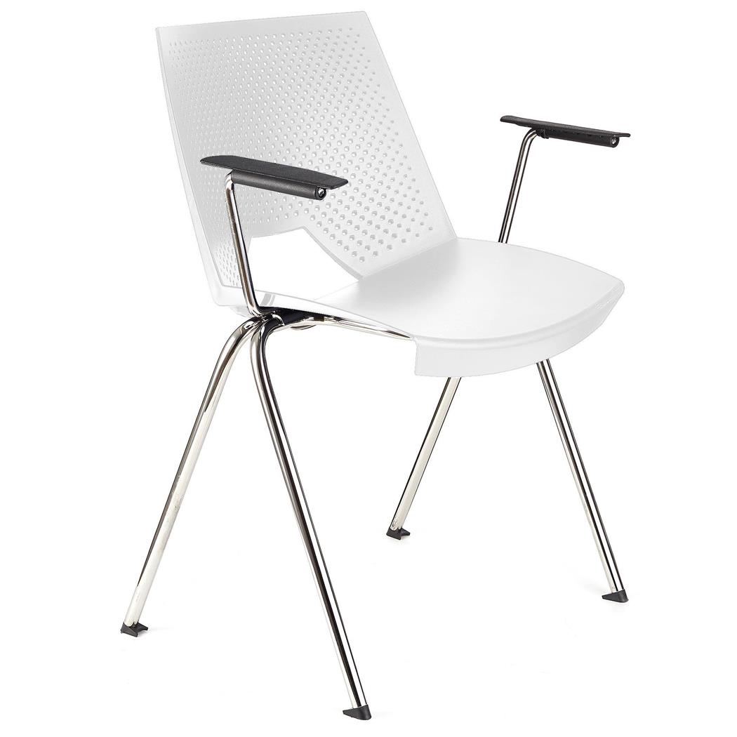 Sedia per sala d'Attesa ENZO CON BRACCIOLI, Comoda e Pratica, Impilabile, Colore Bianco