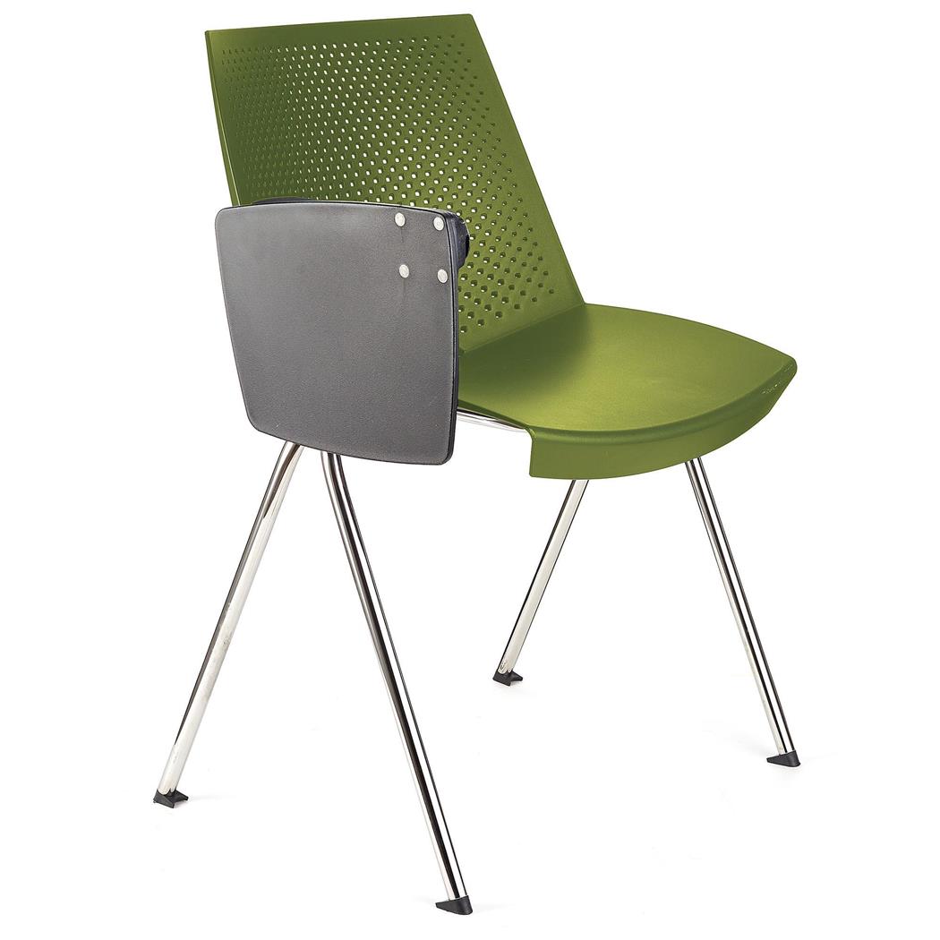 Sedia per sala d'Attesa ENZO CON SCRITTOIO, Comoda e Pratica, Impilabile, Colore Verde