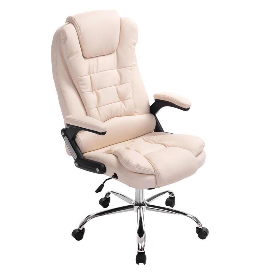 Poltrona Ufficio SAN ANTONIO, Imbottitura spessa, Base cromata, Fino a 150kg, in Pelle color Panna