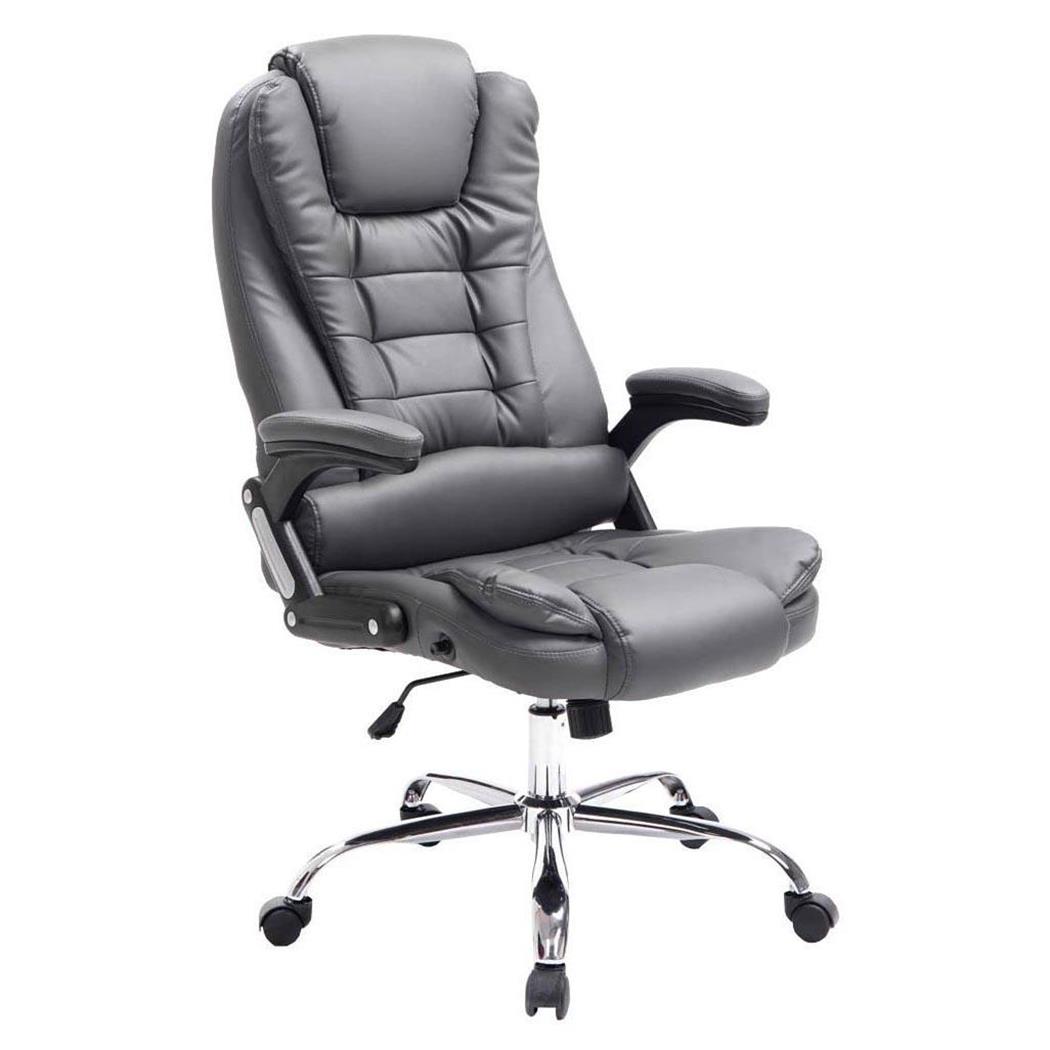 Poltrona Ufficio SAN ANTONIO, Imbottitura spessa, Base cromata, Fino a 150kg, in Pelle colore Grigio