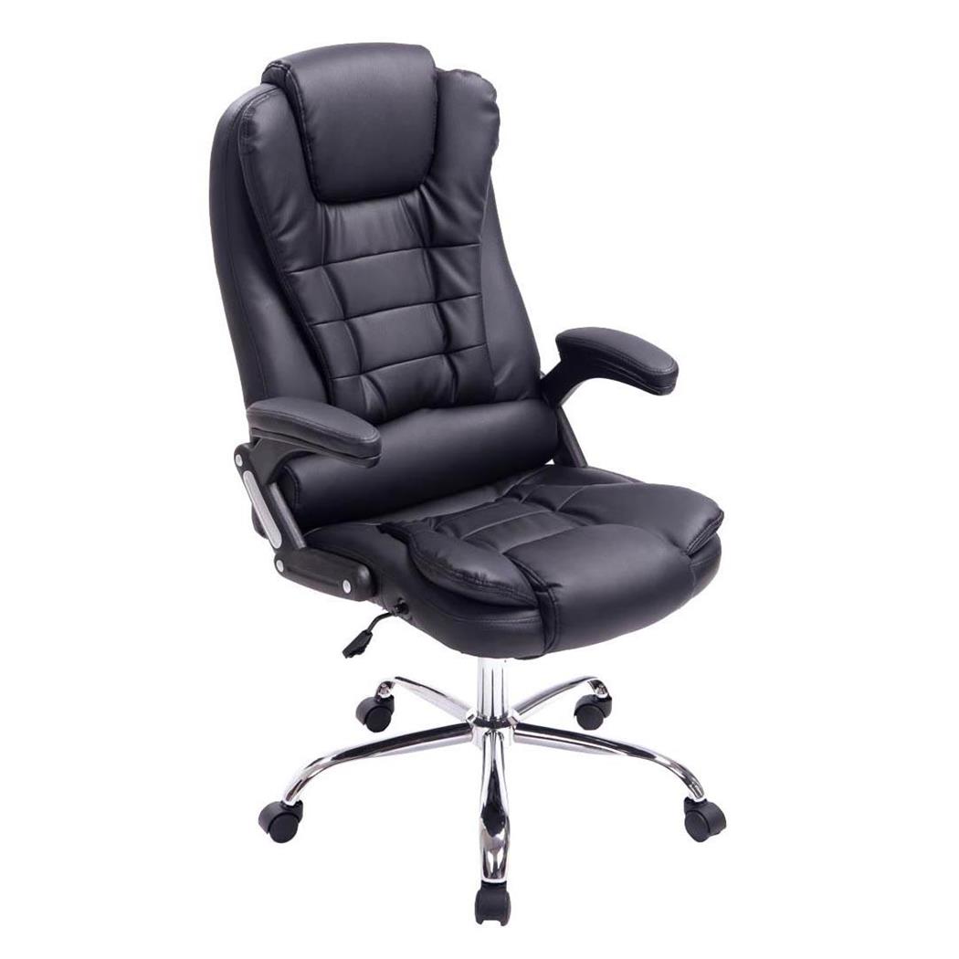 Poltrona Ufficio SAN ANTONIO, Imbottitura spessa, Base cromata, Fino a 150kg, in Pelle colore Nero