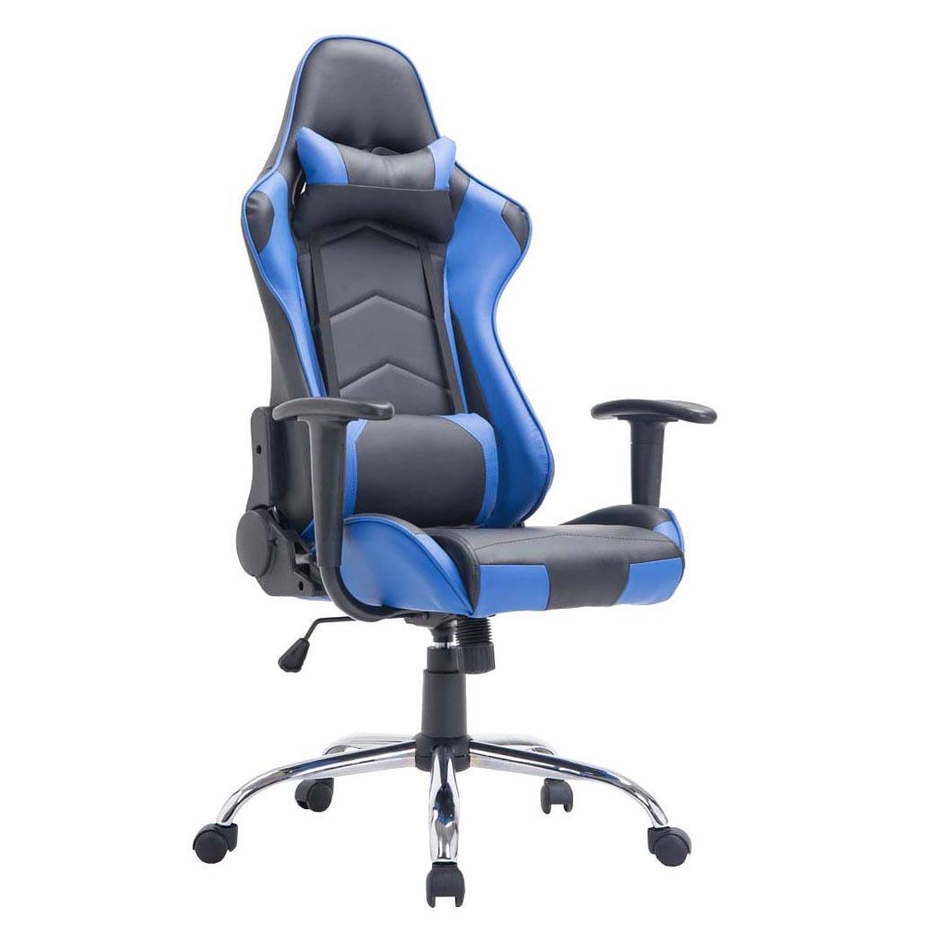 Poltrona Gaming ZELDA, Ampia Reclinazione, con Cuscini, Pelle Nera/Blu