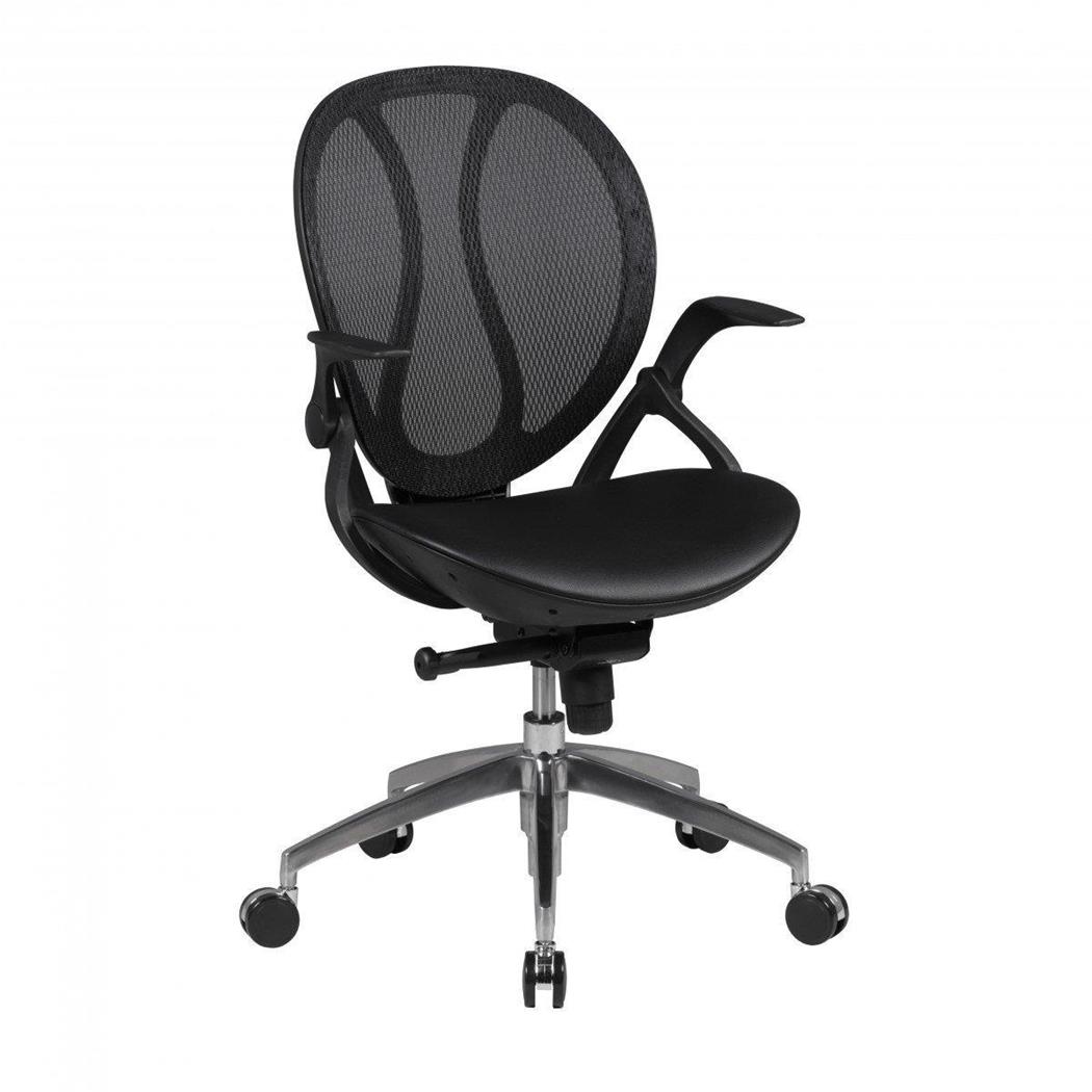Sedia Ergonomica TELMA, Braccioli Abbattibili, in Pelle e Rete Traspirante, Nero