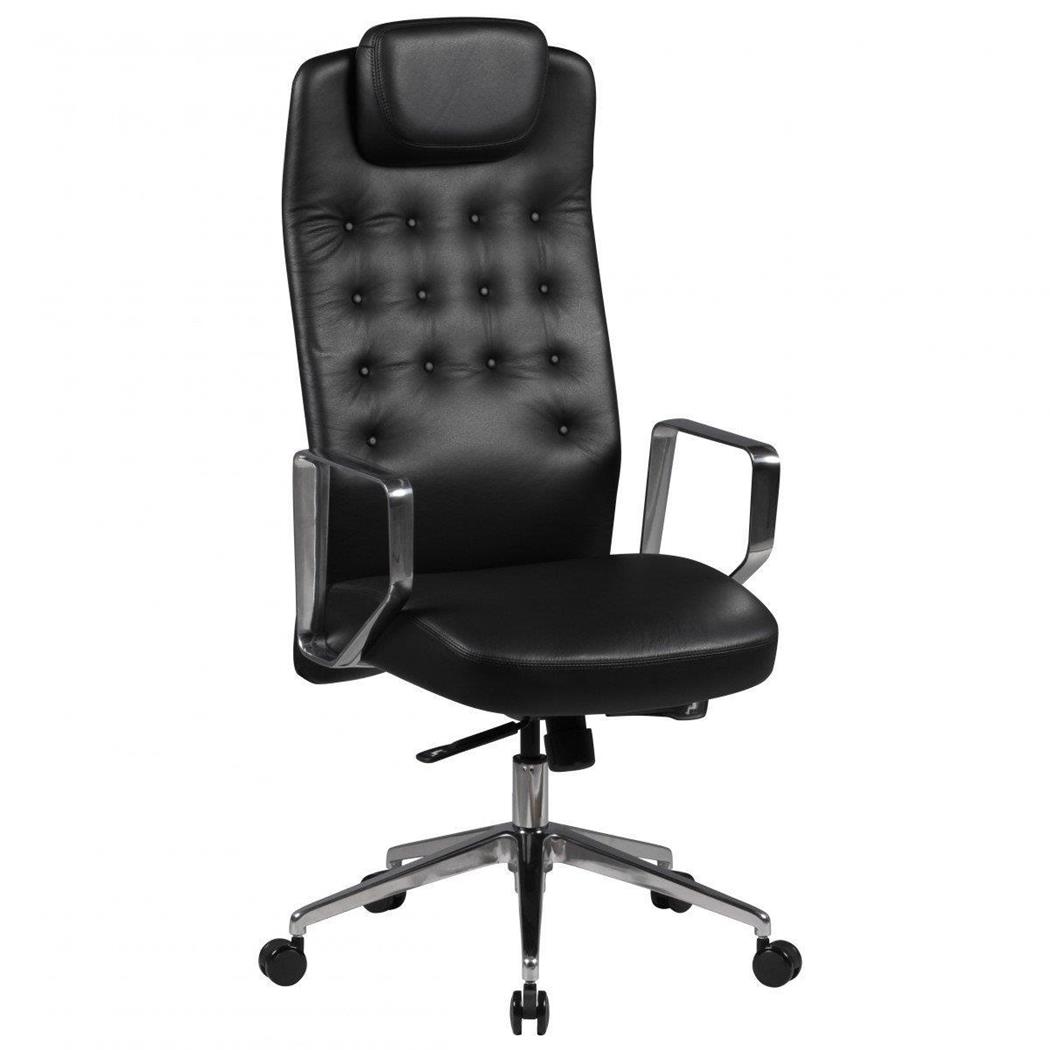 Poltrona di Design DIXON, Alta Qualità, Braccioli in Metallo, in Vera Pelle, colore Nero