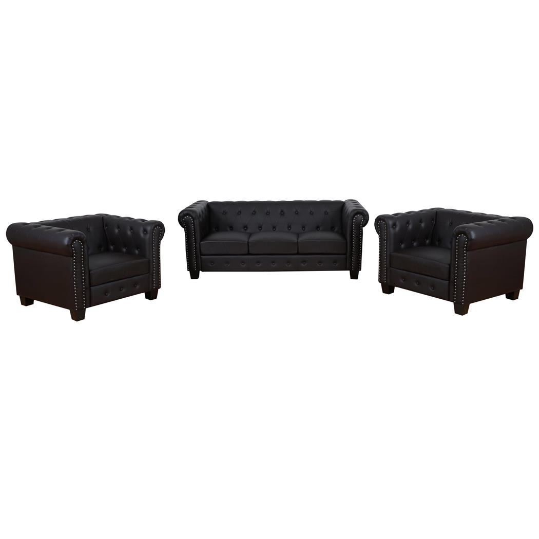 Set divani 3+1+1 modello CHESTER, Design Classico, in Pelle, Gambe Quadrate, colore Marrone