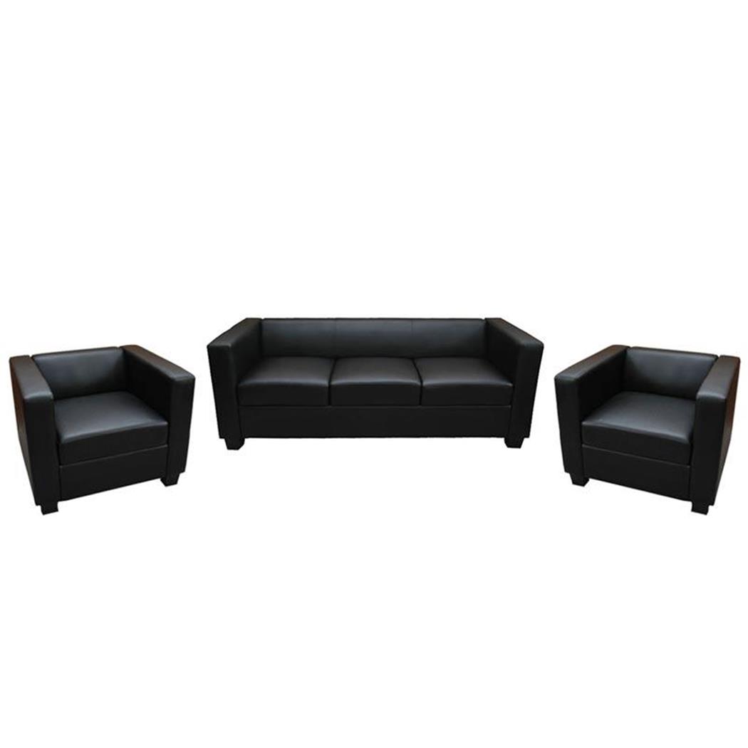 Set divani 3+1+1 modello BASILIO, Grande Comfort, in Pelle colore Nero