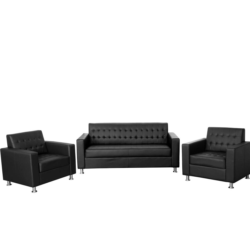 Set divani 3+1+1 modello TUX, Comodi ed Eleganti, Rivestiti in Pelle, Piedi cromati, colore Nero