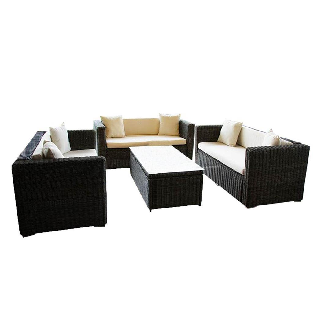 Set 3 divani a 2 posti NIZZA, Struttura in Polyrattan, Rivestimento impermeabile, Grigio Naturale / Bianco