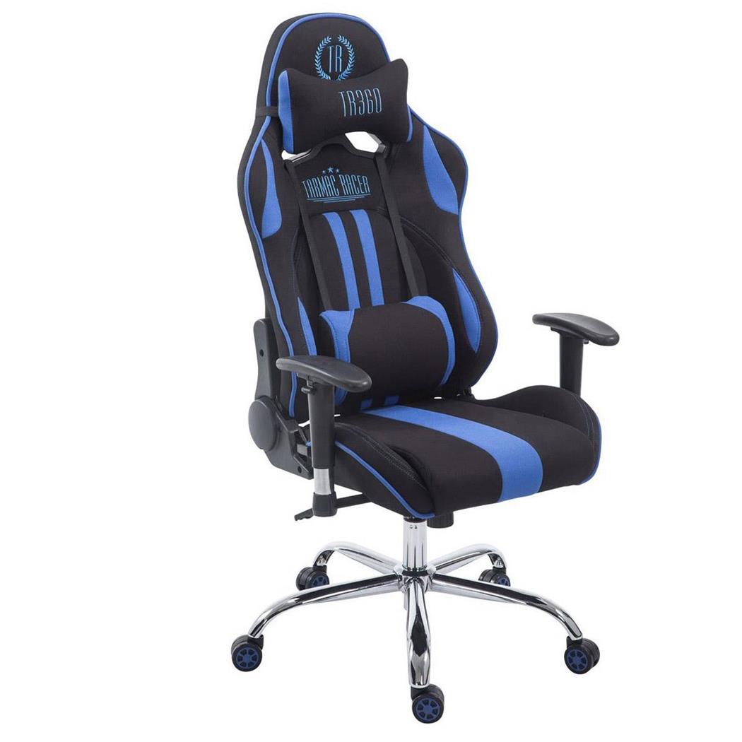 Poltrona Gaming LOGAN TESSUTO, Reclinabile, XXL, con Cuscini, Nero/Blu