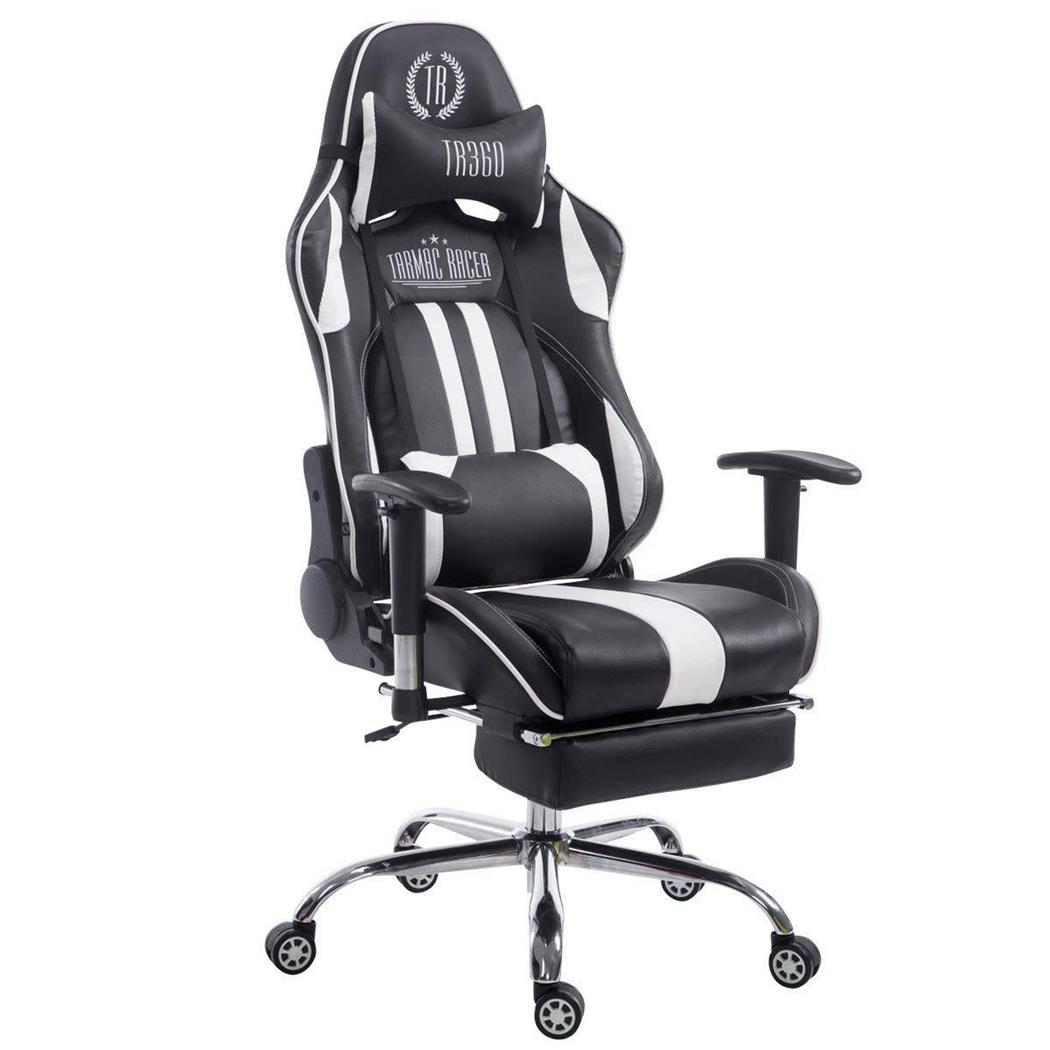 Poltrona Gaming LOGAN con Poggiapiedi, Reclinabile, con Cuscini, in Pelle Nero/Bianco