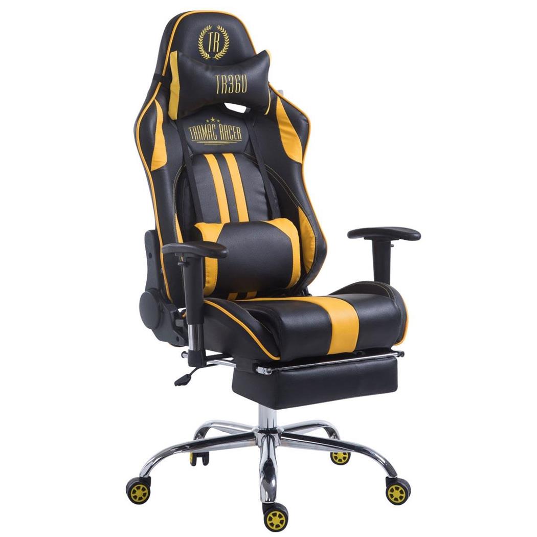 Poltrona Gaming LOGAN con Poggiapiedi, Reclinabile, con Cuscini, in Pelle Nero/Giallo