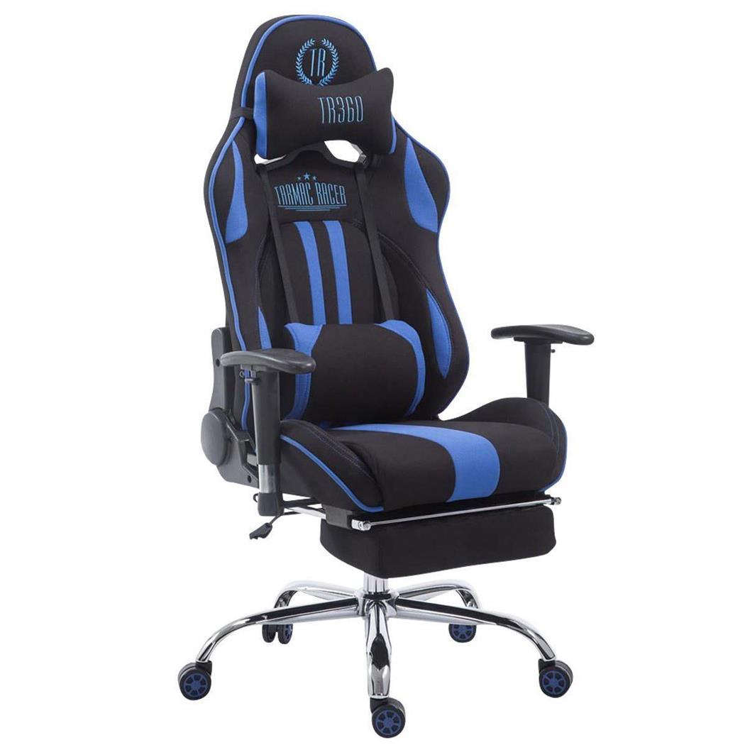 Poltrona Gaming LOGAN TESSUTO con Poggiapiedi, Reclinabile, Nero/Blu