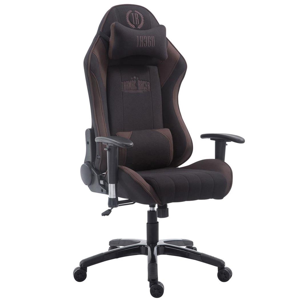 Sedia Gaming TURBO TESSUTO, Cuscino Lombare e Cervicale, Nero/Marrone
