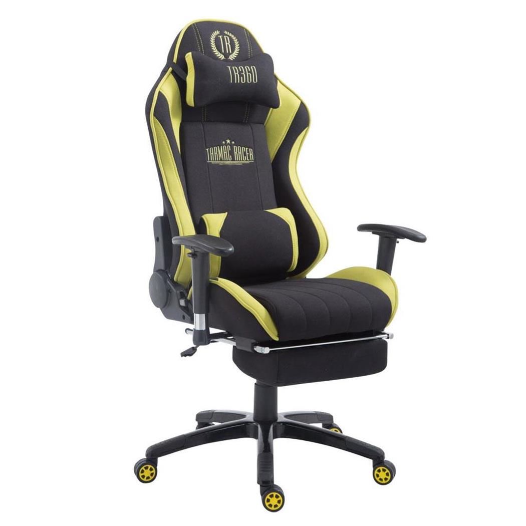 Sedia Gaming TURBO TESSUTO con Poggiapiedi, Reclinabile, con Cuscini, Nero/Verde