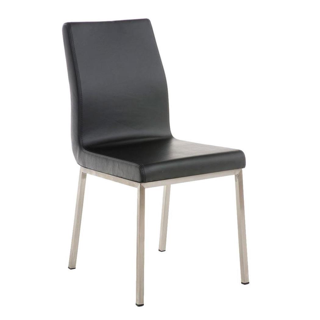 Sedia per Ospiti COLOMO, Gambe in Acciaio Inox, Seduta in Pelle, Nero