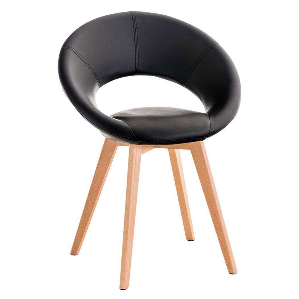 Sedia Ospiti TIMMY, Imbottita, Gambe in Legno, Design Originale, in Pelle Nera