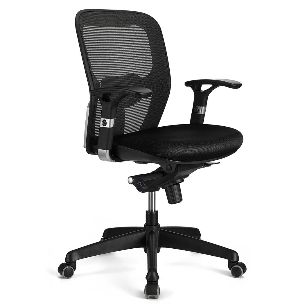 Sedia Ergonomica FELIX, Sostegno Lombare Regolabile, Tessuto Nero