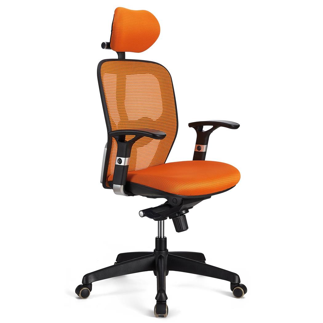 Sedia Ergonomica FELIX PRO, Sostegno Lombare Regolabile, Uso Professionale, in Arancione