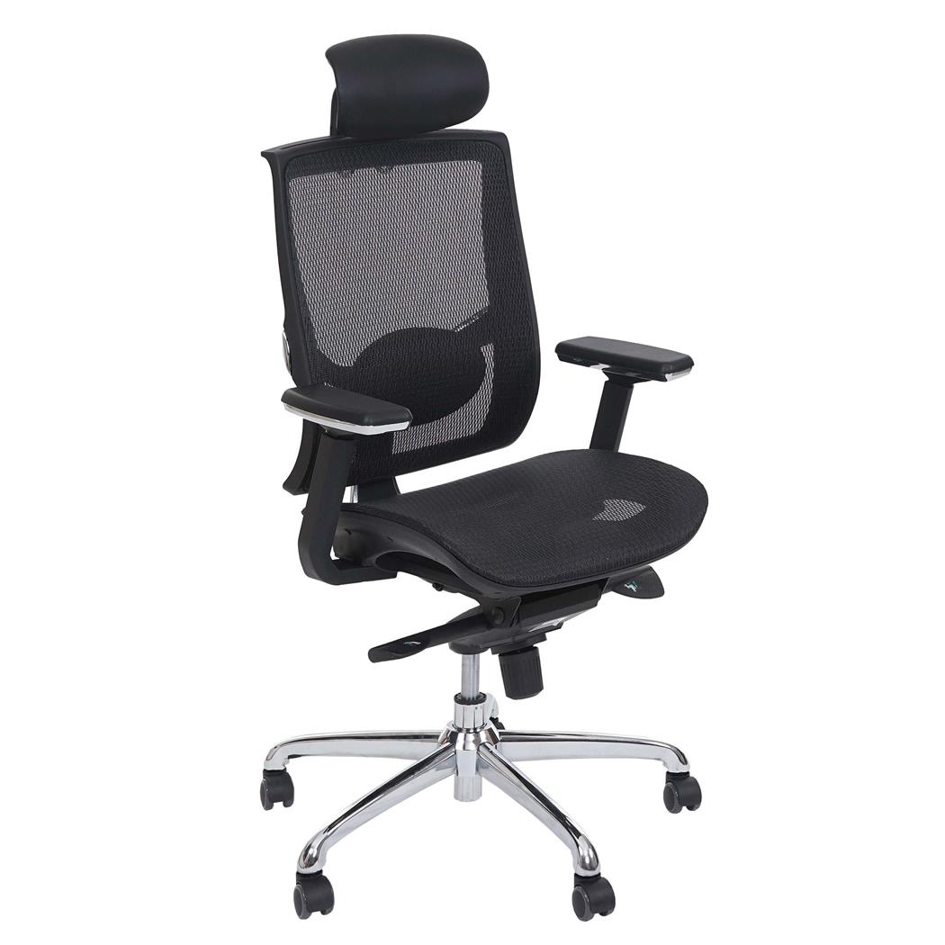 Sedia Ergonomica TEIDE, Uso 8 Ore, Sostegno lombare regolabile, in Rete, colore Nero