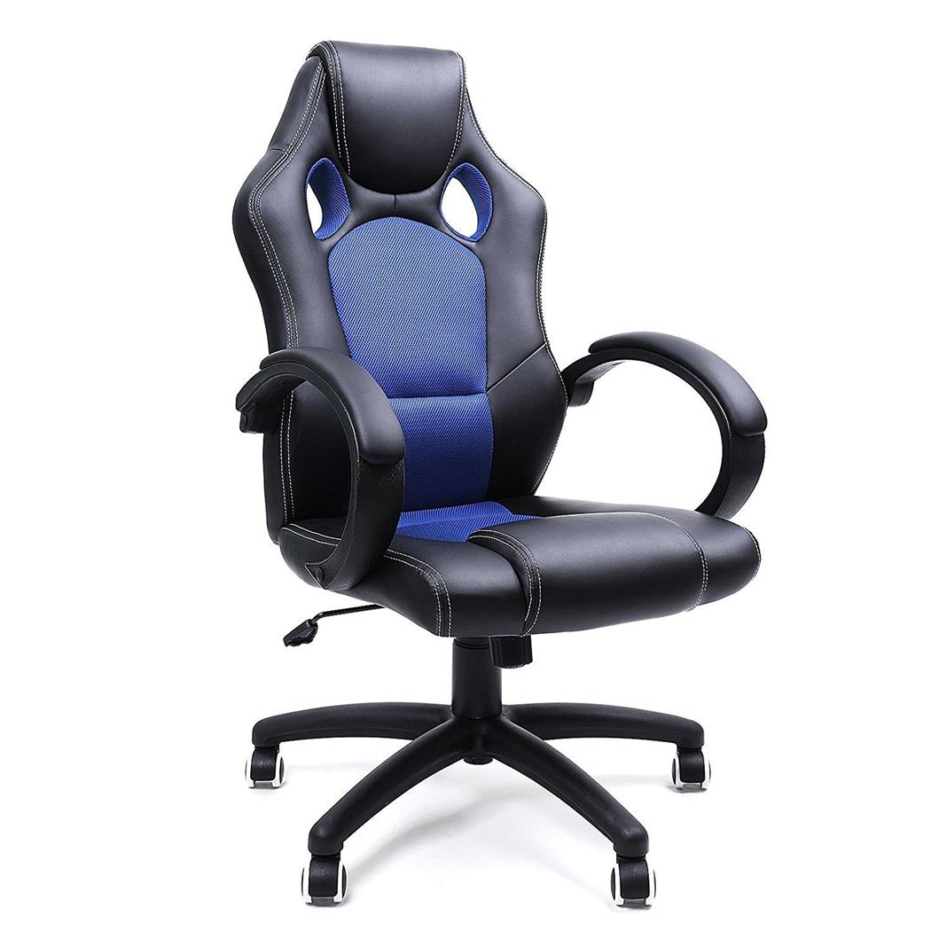 Sedia Gaming ARTY, Design Sportivo con Cuciture a vista, in Pelle Nero/Blu