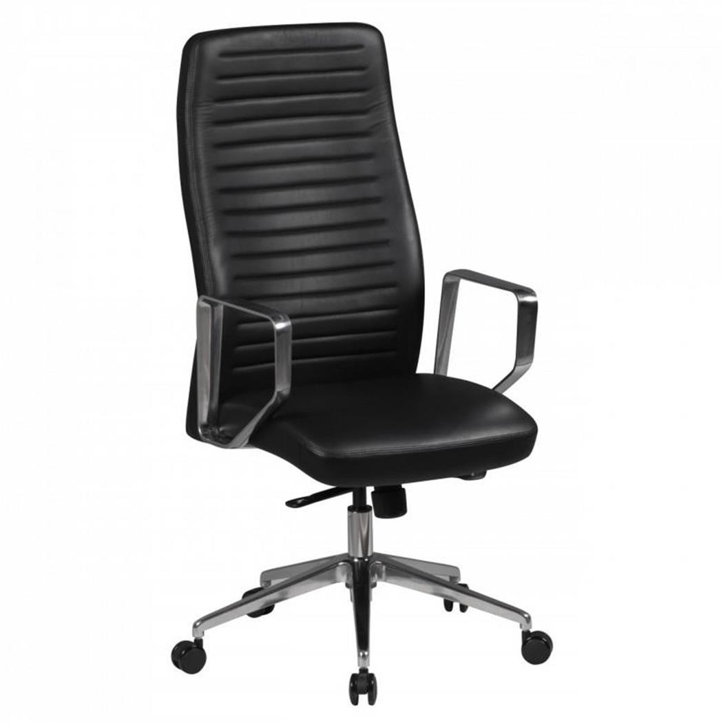 Sedia da Ufficio SULTAN, Design Elegante con Cuciture a Vista, in Vera Pelle, color Nero