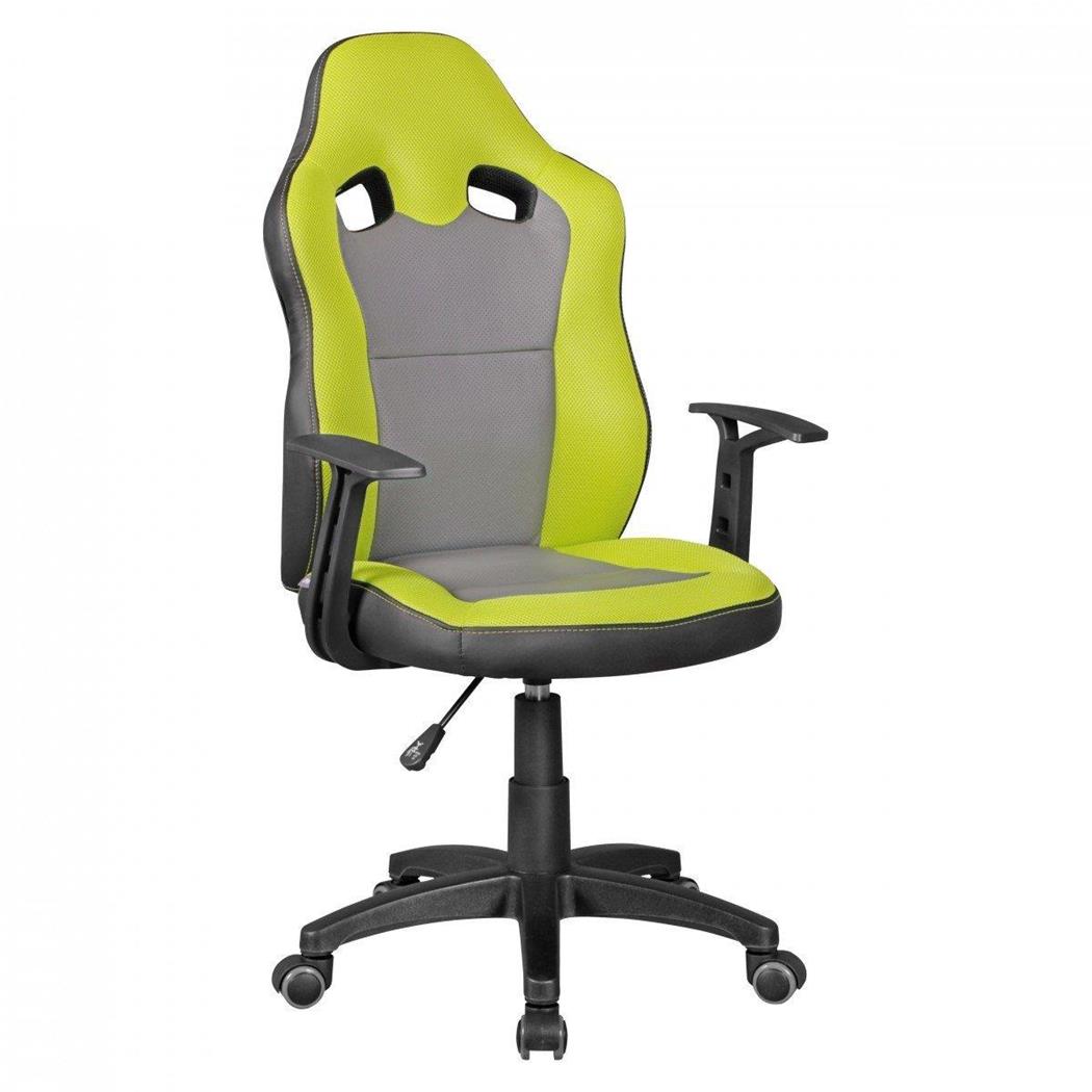 Sedia Racing per Bambini SPIDER, Pelle e Rete, Grigio/Verde