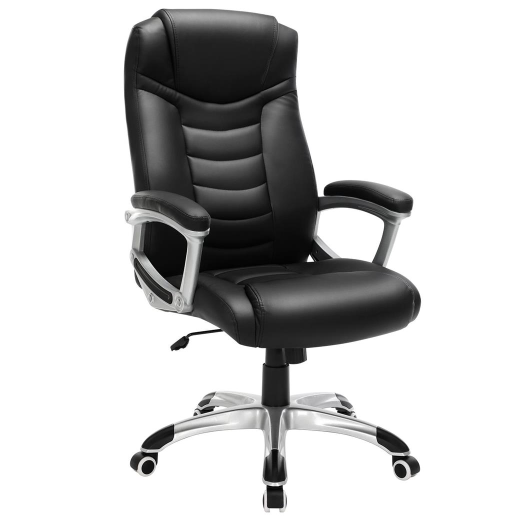 Poltrona ufficio ASLAN, Spessa Imbottitura, Eleganti Cuciture, in Pelle color Nero