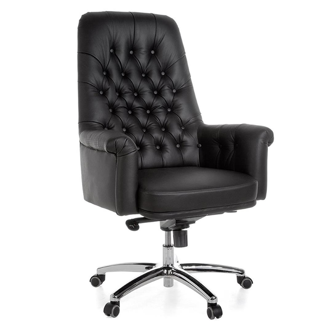 Poltrona di lusso DOBERAN, Design Esclusivo, Stile Chesterfield, in Vera pelle, colore Nero