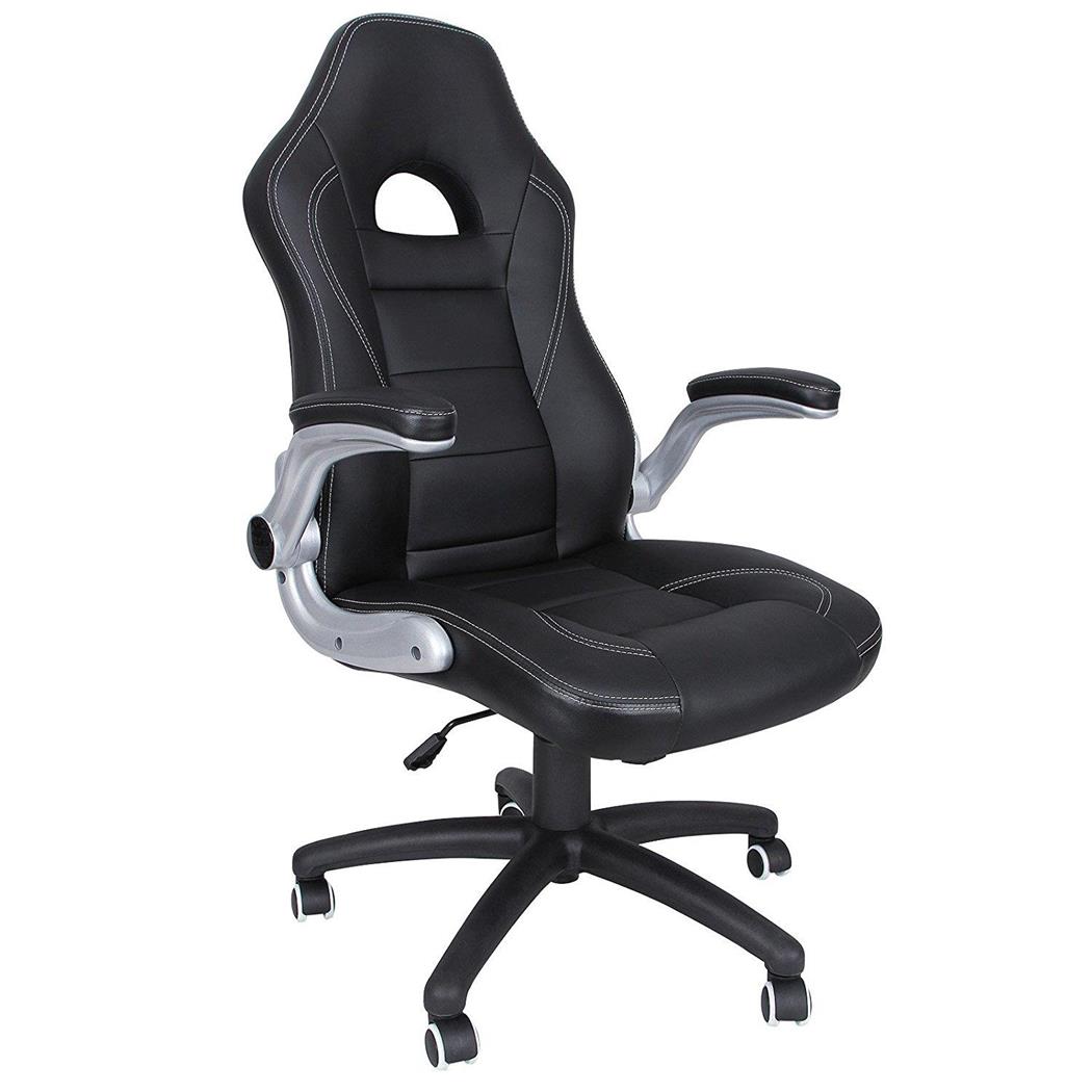 Sedia Gaming DANTE, Imbottitura spessa, Braccioli abbattibili, in Pelle, colore Nero
