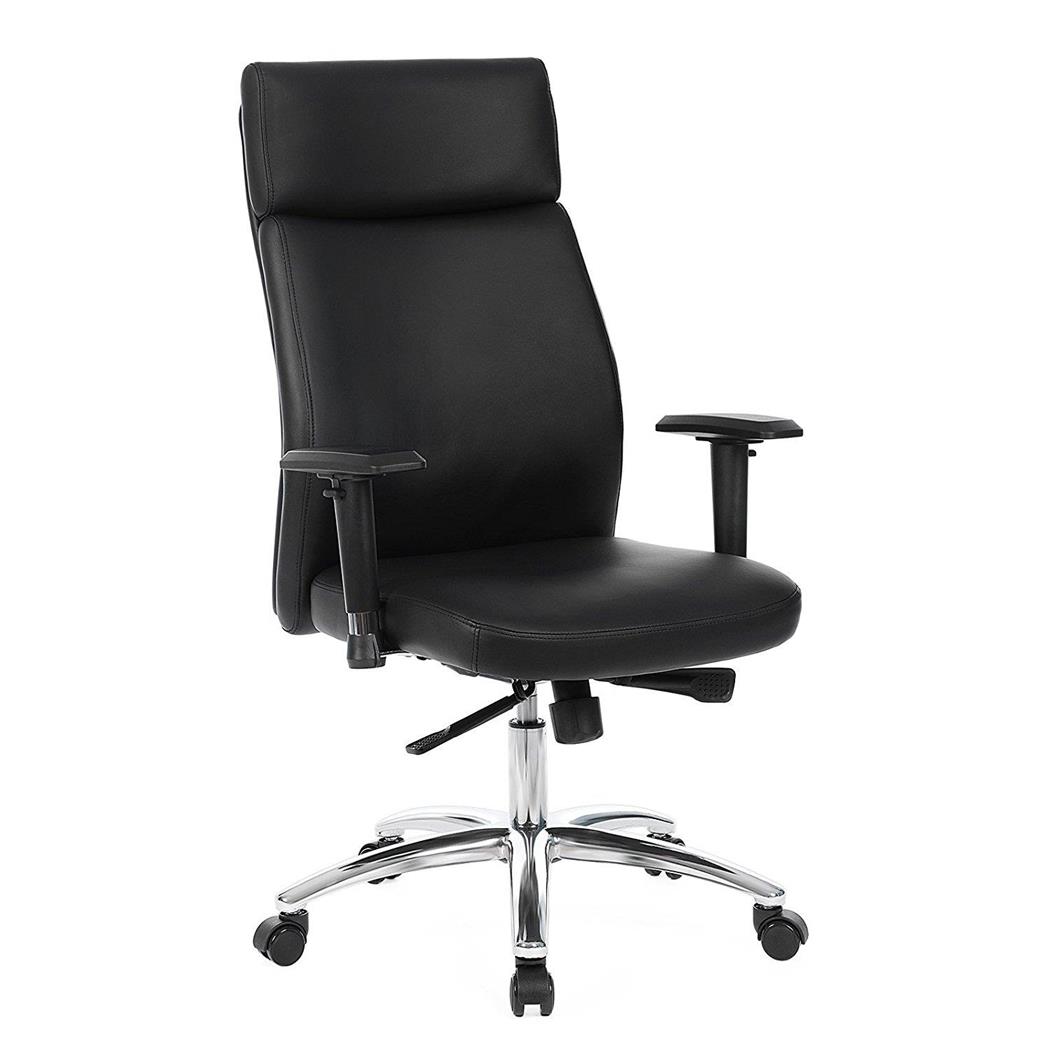 Sedia da ufficio INDIA, Design Elegante, Base in Acciaio Cromato, in Pelle colore Nero