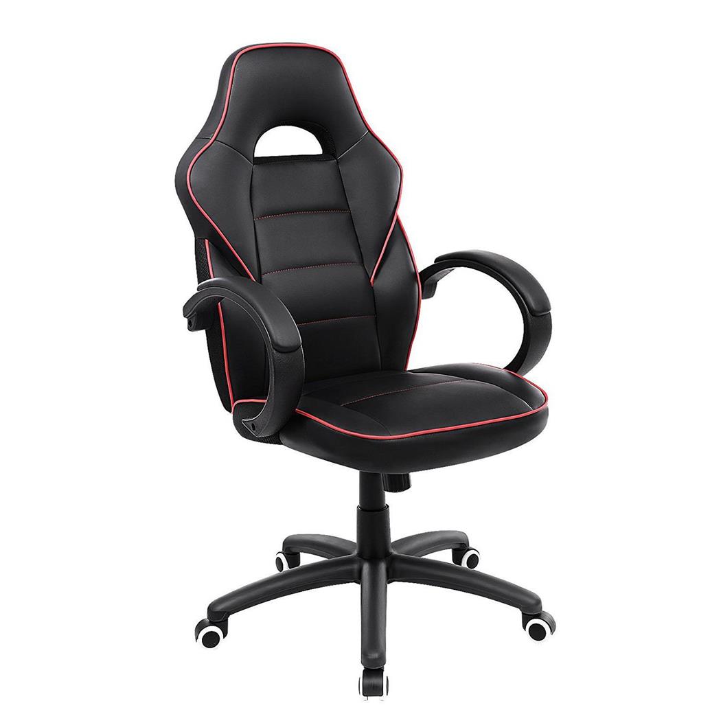 Sedia da ufficio GRETA, Imbottitura Extra, Design sportivo, in Pelle, color Nero / Rosso