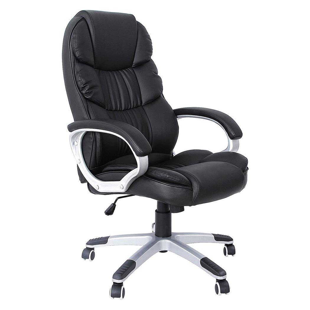 Poltrona da ufficio OLIVIA, Imbottitura Extra, Resistente fino a 150 Kg, in Pelle, color Nero