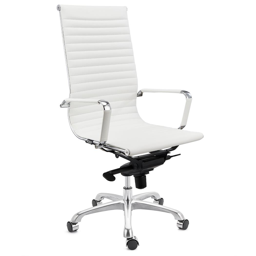 Sedia da Ufficio DORIS, Elegante e Confortevole, Struttura in Metallo, Pelle, Bianco