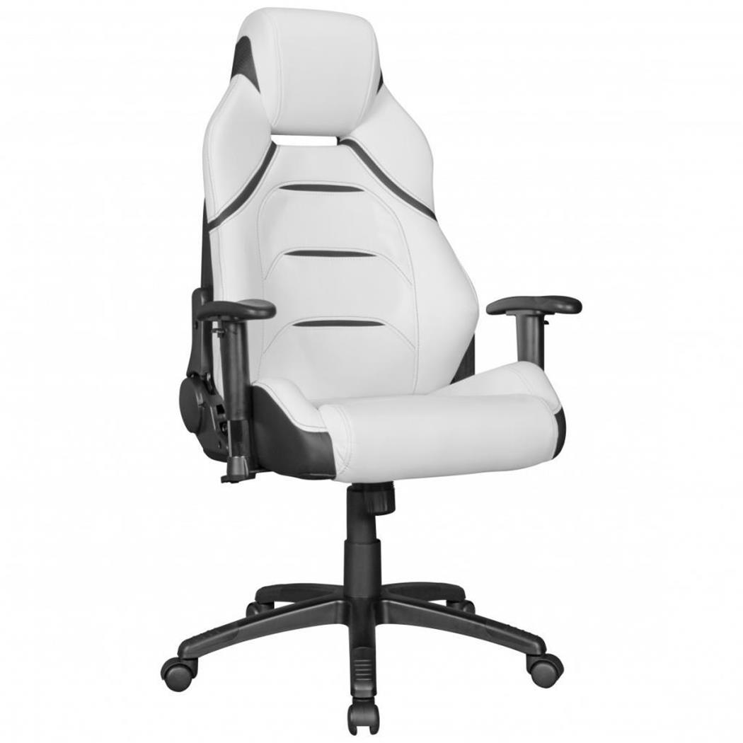 Poltrona Gaming LEONA, Stile Sportivo ed Elegante, in Pelle Nera e Bianca