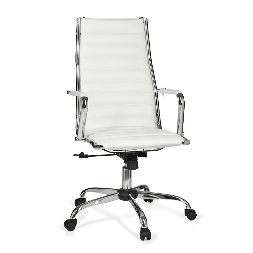 Poltrona di Design MALEN, Molto elegante, Rifiniture Cromate, in Pelle Bianca