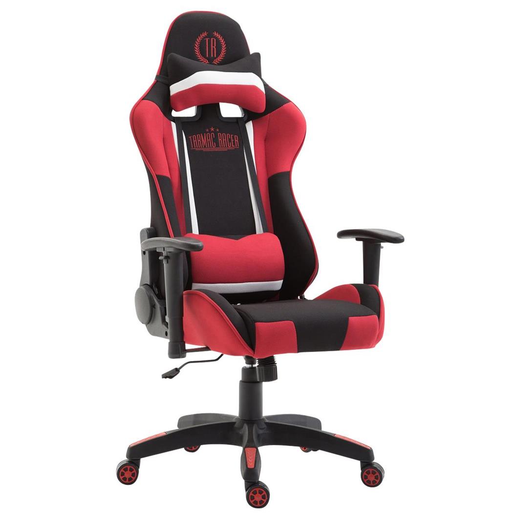 Sedia Gaming MONZA TESSUTO, Design Sportivo, con Cuscini Regolabili, in Nero e Rosso