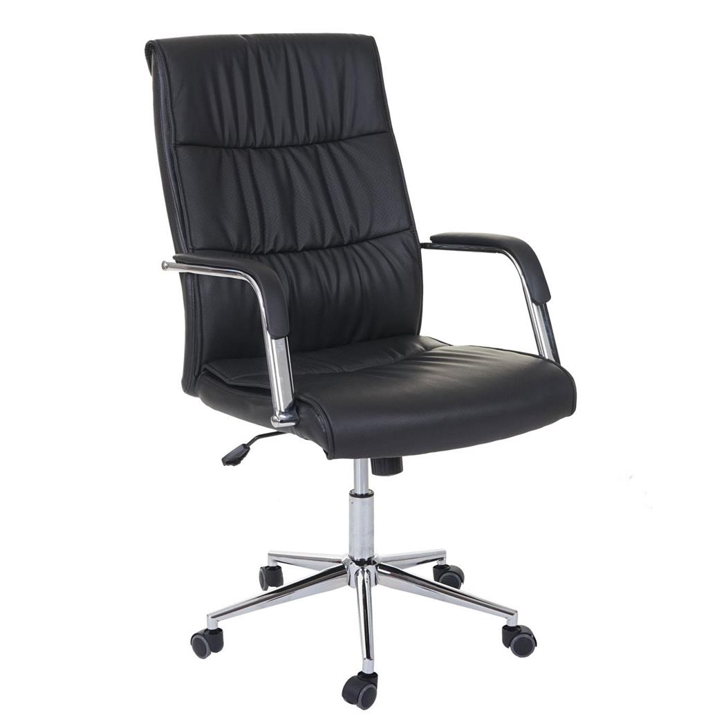 Sedia da ufficio BIMBA, Design Moderno, in Pelle con Cuciture a Vista, in Nero
