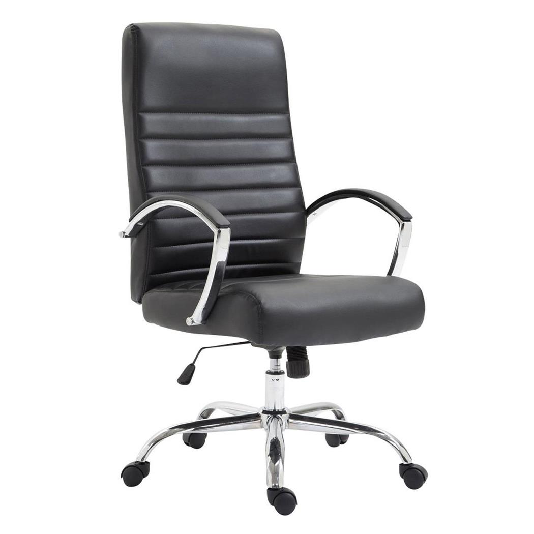 Sedia Ufficio VANCOUVER, Design Moderno, Cuciture a Vista, Pelle Nera