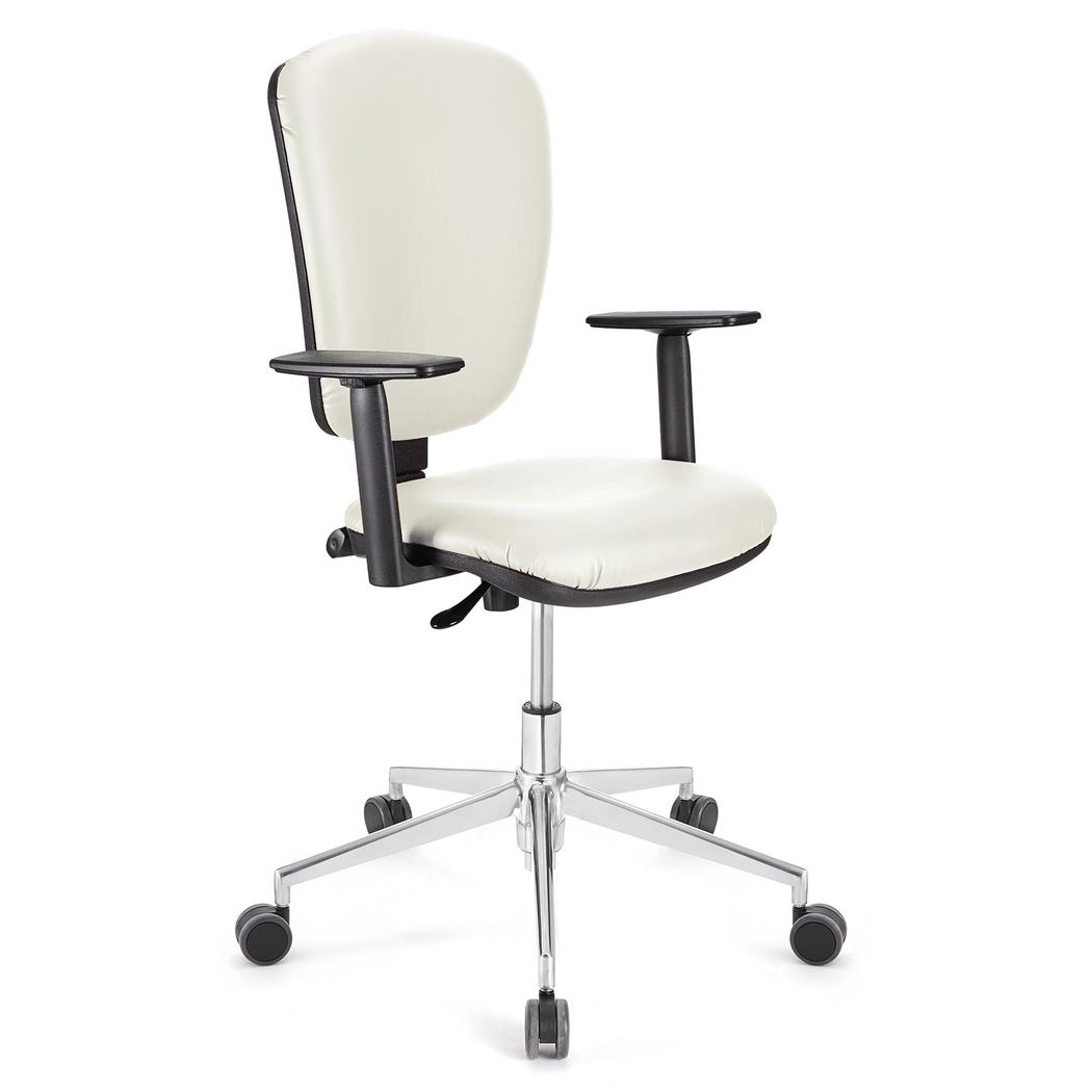 Sedia da ufficio CALIPSO PRO PELLE, Schienale e Braccioli Regolabili, Base in Metallo, in Bianco