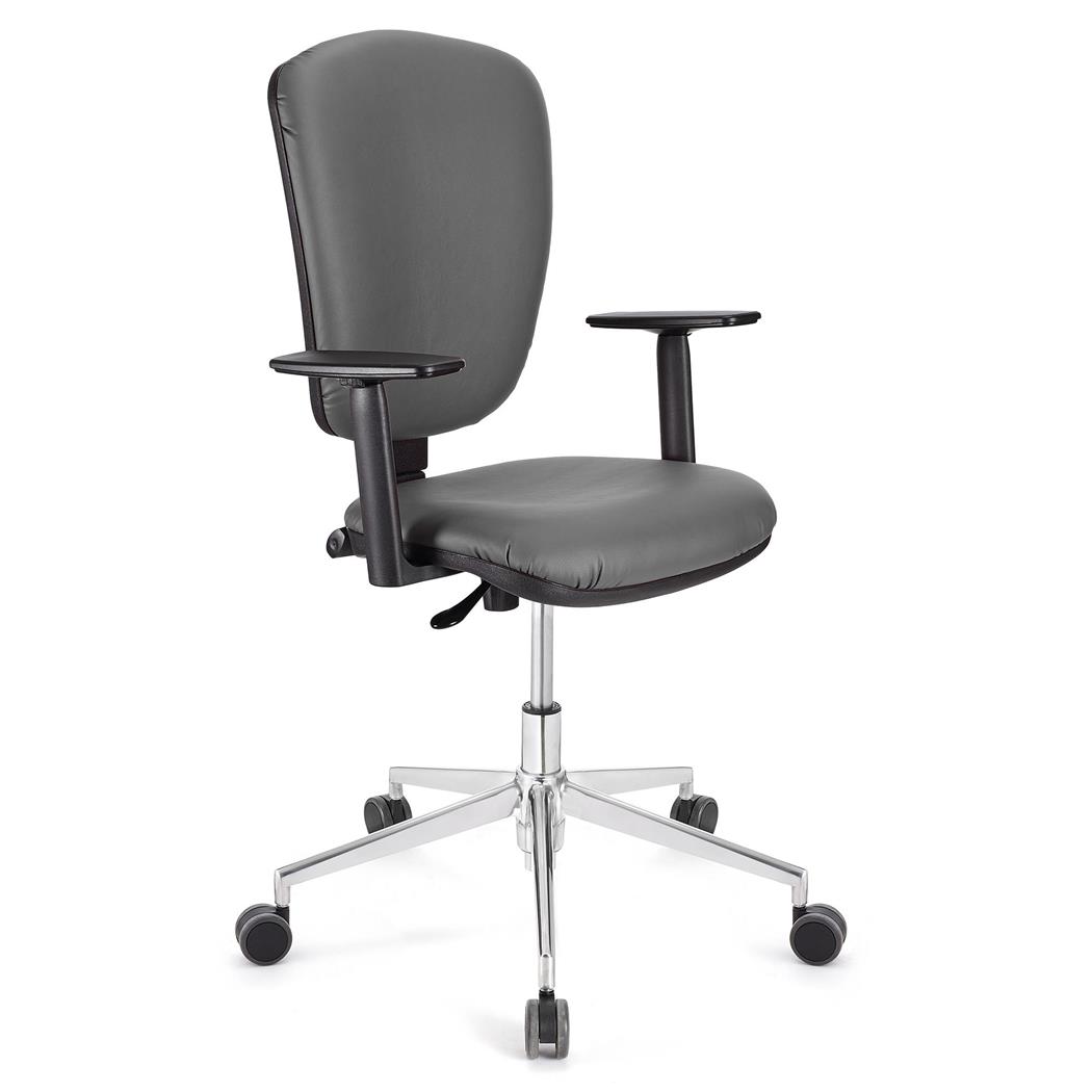 Sedia da ufficio CALIPSO PRO PELLE, Schienale e Braccioli Regolabili, Base in Metallo, in Grigio