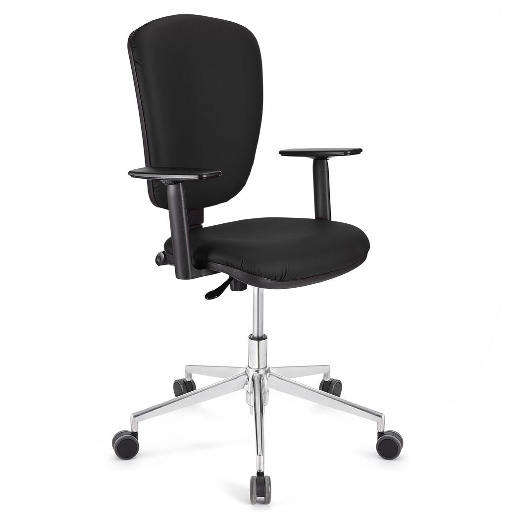 Sedia da ufficio CALIPSO PRO PELLE, Schienale e Braccioli Regolabili, Base in Metallo, in Nero