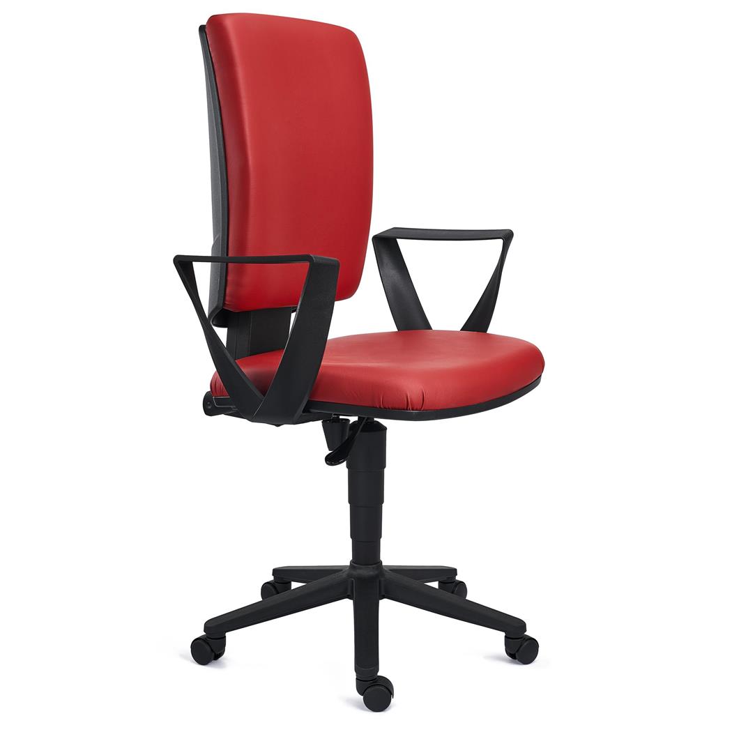 Sedia da Ufficio ATLAS PELLE, Schienale Regolabile, Spessa Imbottitura, color Rosso