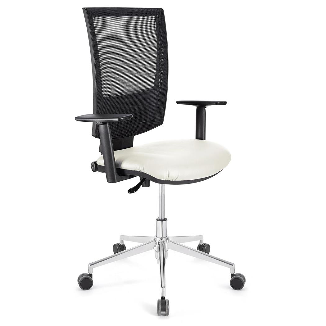 Sedia da Ufficio PANDORA PRO PELLE, Braccioli regolabili, Base in Metallo, Sedile Imbottito, Bianco