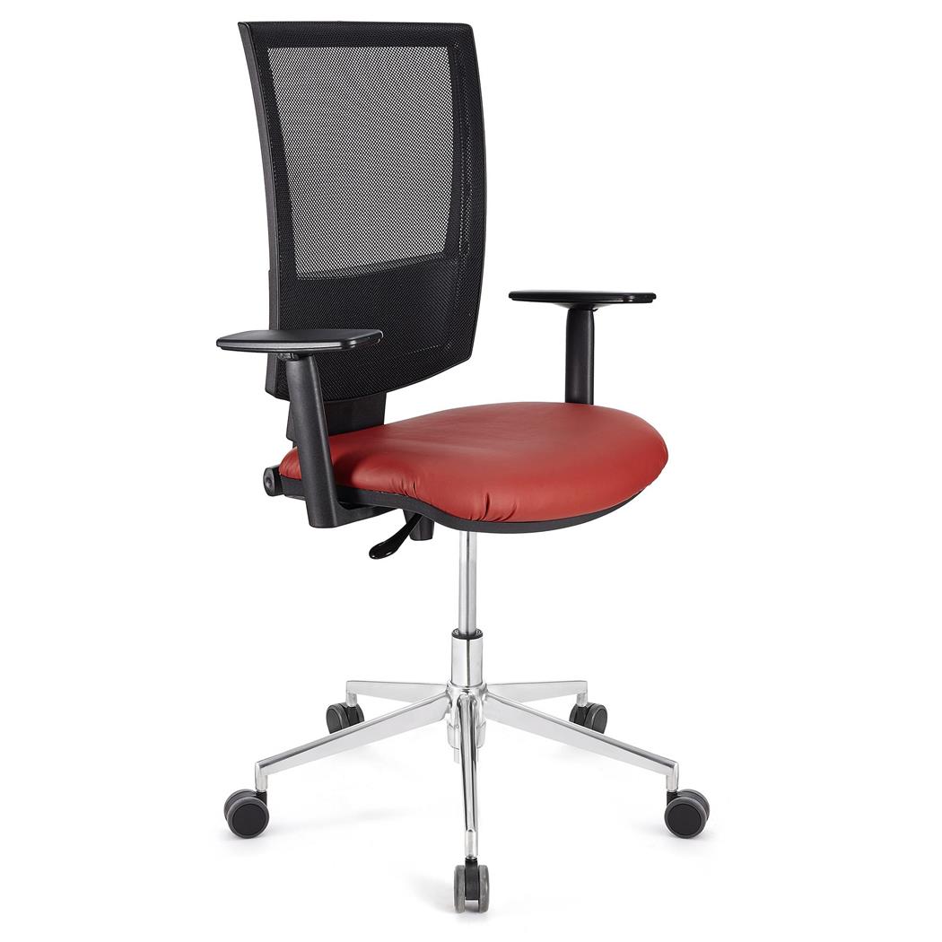 Sedia da Ufficio PANDORA PRO PELLE, Braccioli regolabili, Base in Metallo, Sedile Imbottito, Rosso