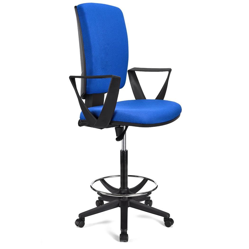 Sgabello da lavoro ATLAS, Regolabile, Poggiapiedi, Tessuto Blu
