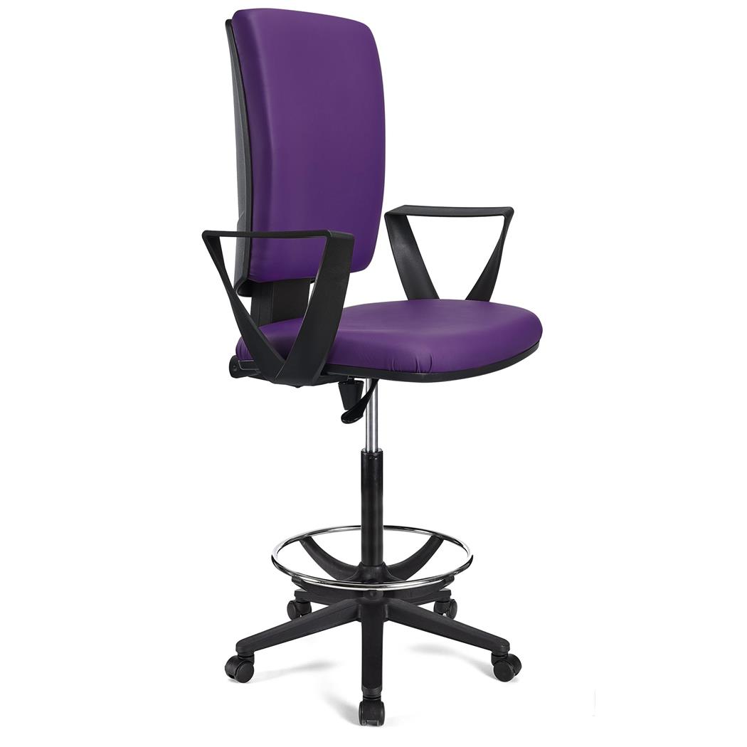 Sgabello da lavoro ATLAS PELLE, Schienale Regolabile, Poggiapiedi, Viola