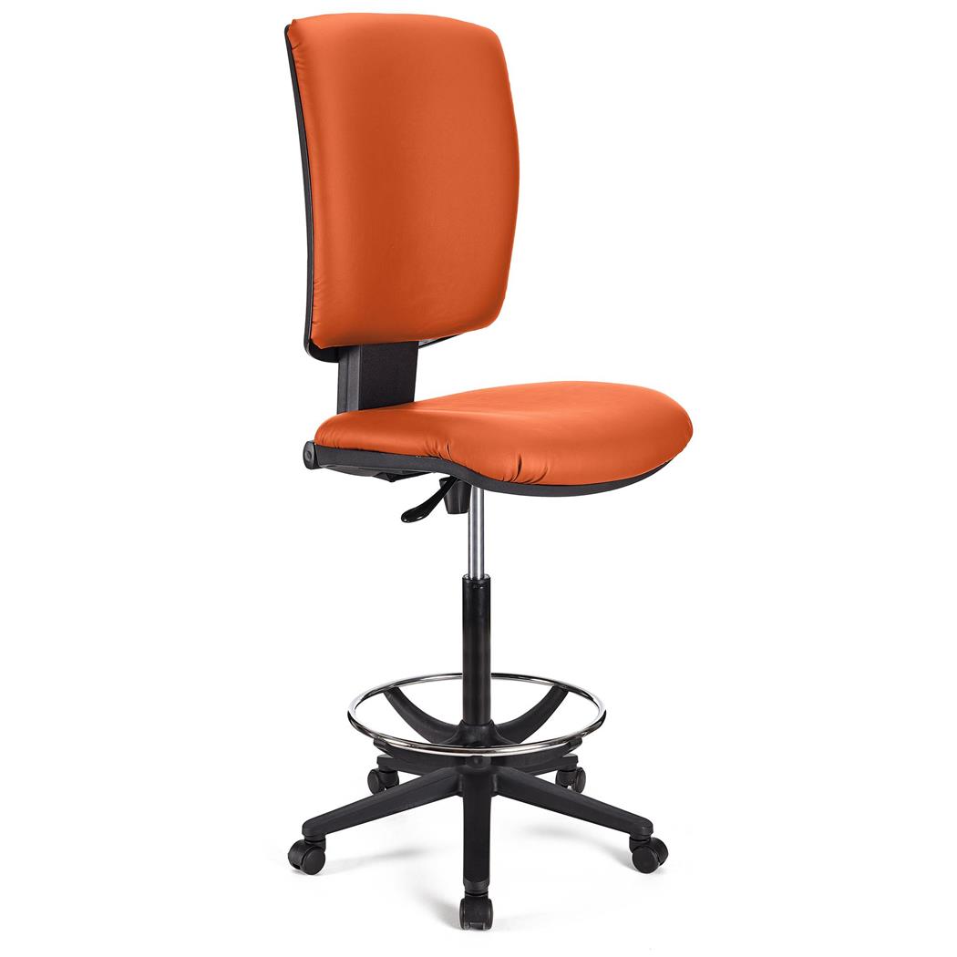 Sgabello da Lavoro ATLAS SENZA BRACCIOLI PELLE, Schienale Regolabile, Spessa Imbottitura, in Arancione